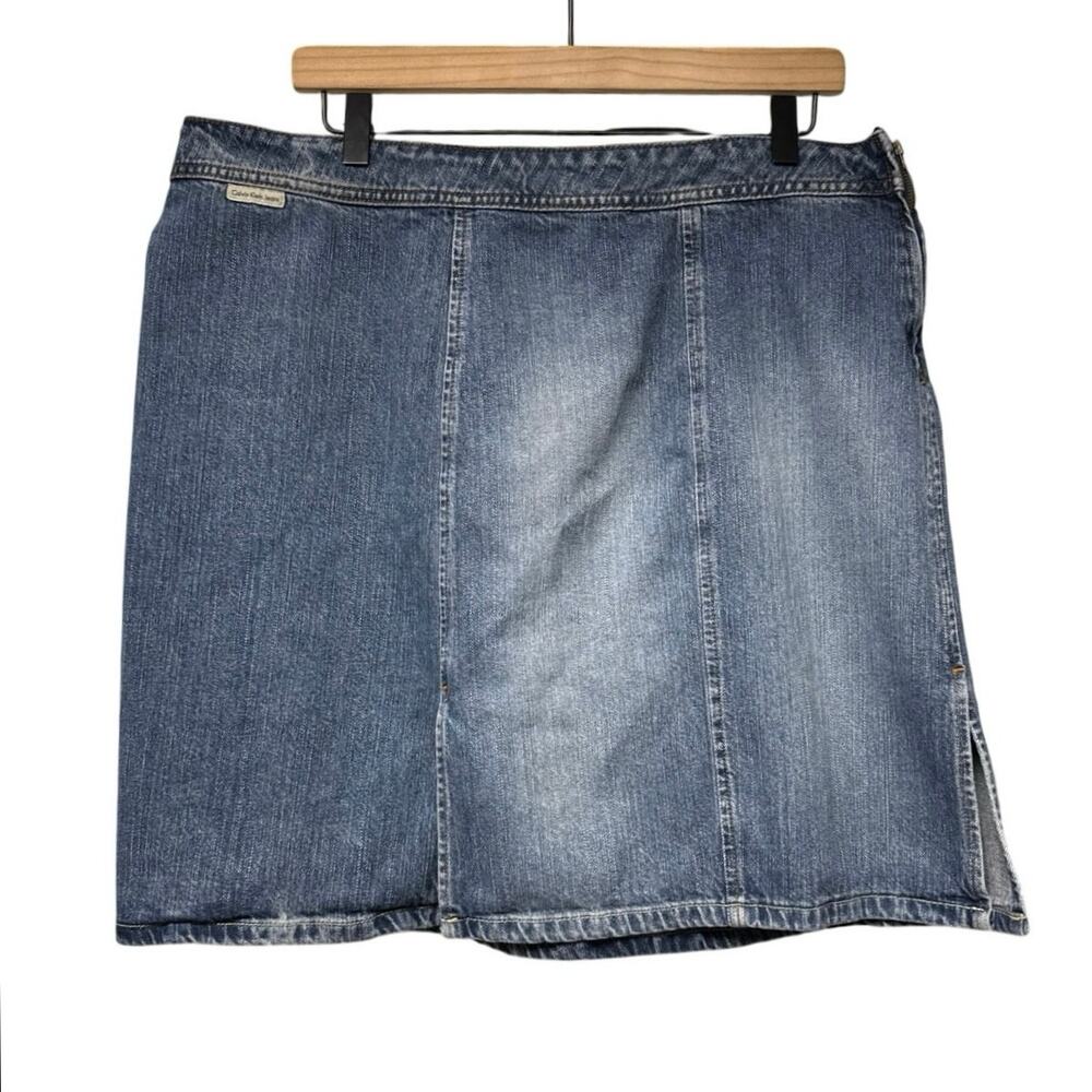 Vintage 90s Y2K Calvin Klein Size 16 Denim Jean Mini Skirt Retro Festival